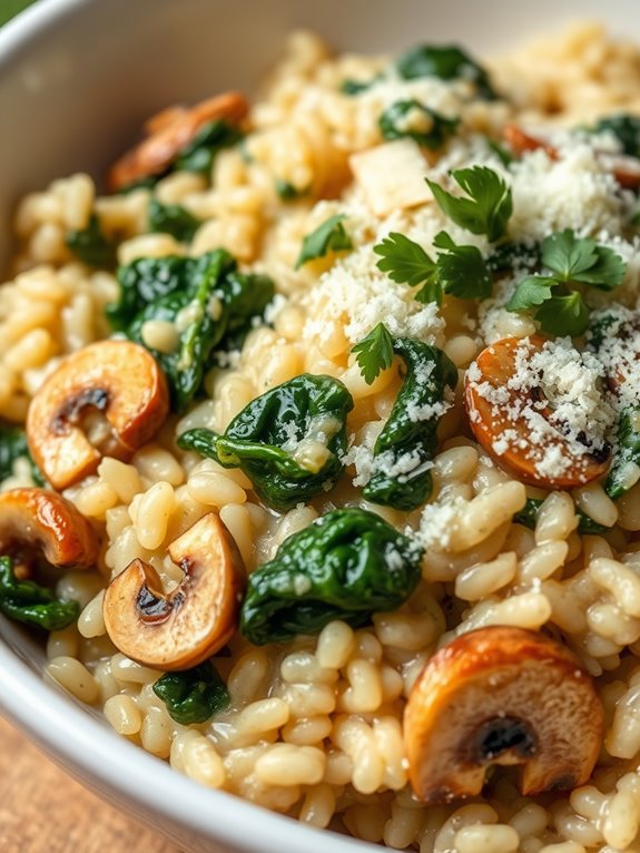creamy spinach mushroom risotto