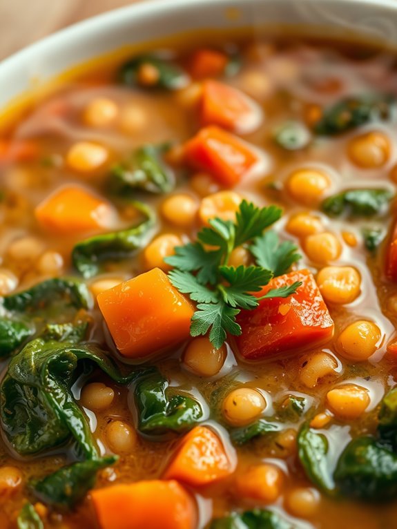 nutritious lentil spinach soup