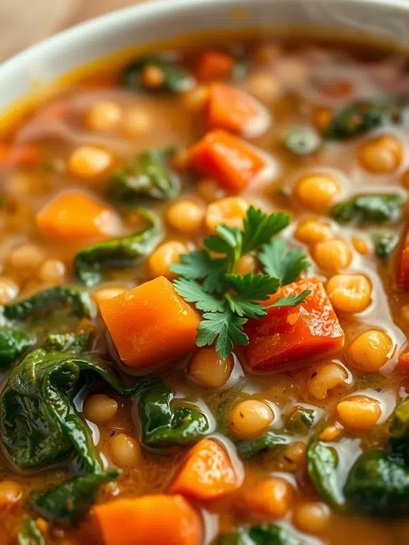 nutritious lentil spinach soup