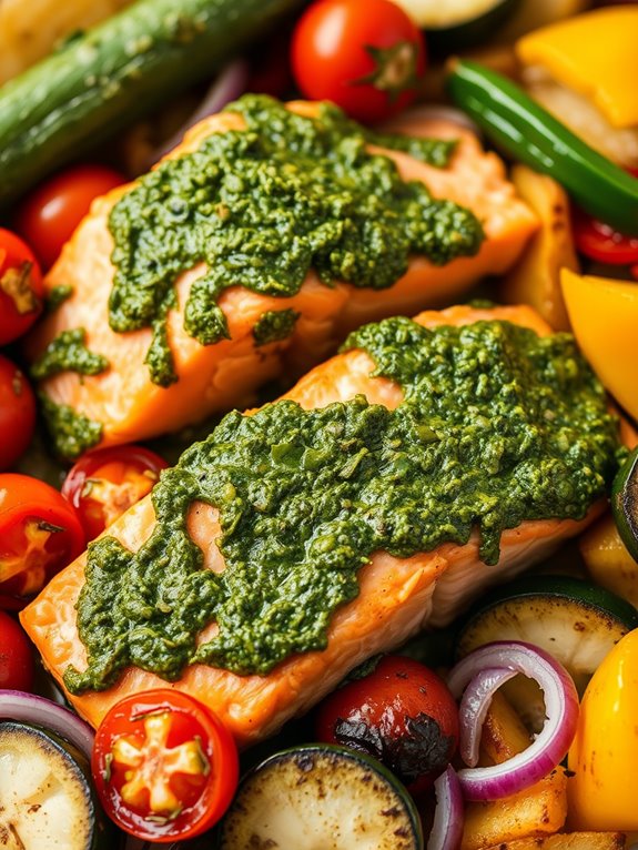 pesto salmon with vegetables