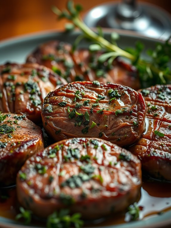 savory herb coated steak medallions