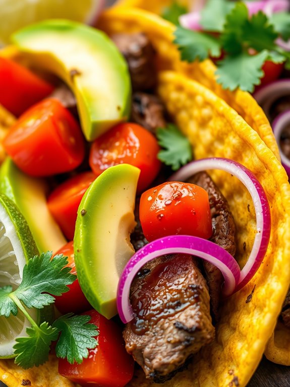 savory steak and avocado tacos
