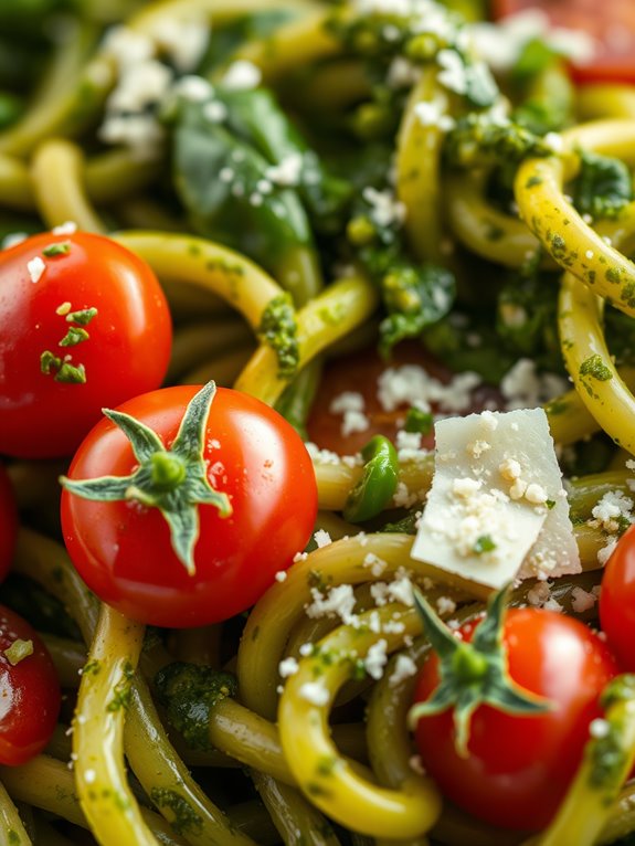 spinach pesto pasta dish