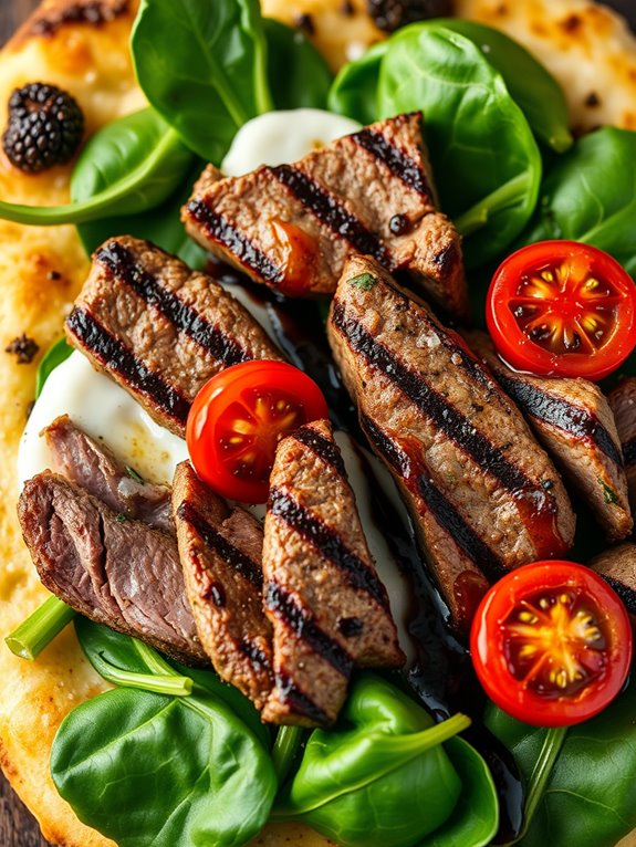 steak spinach flatbread recipe