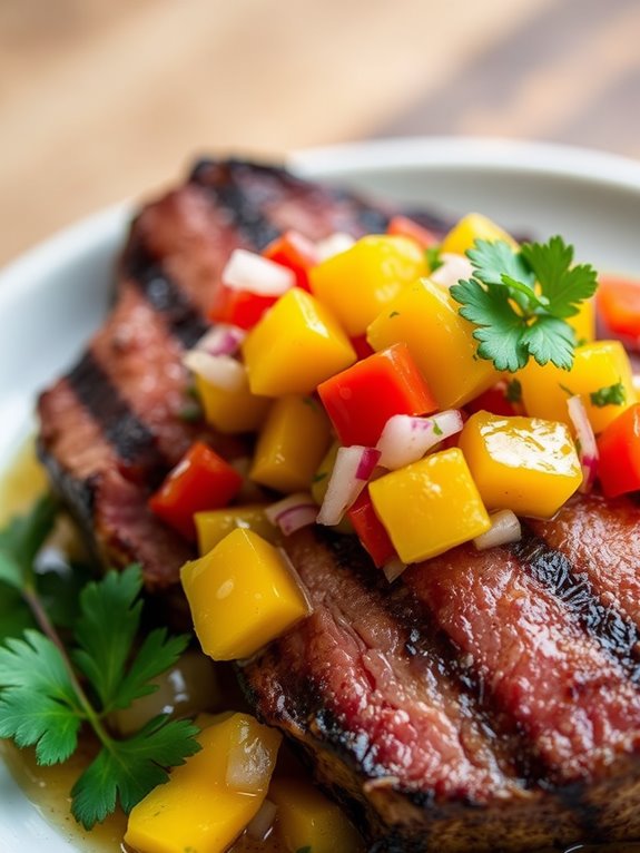 tuna topped with salsa