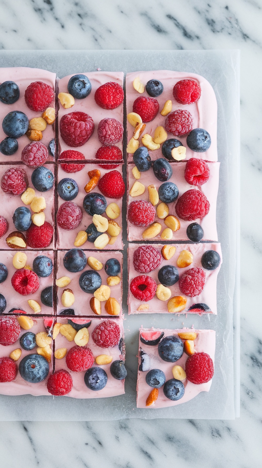 Frozen yogurt bark topped with berries and nuts