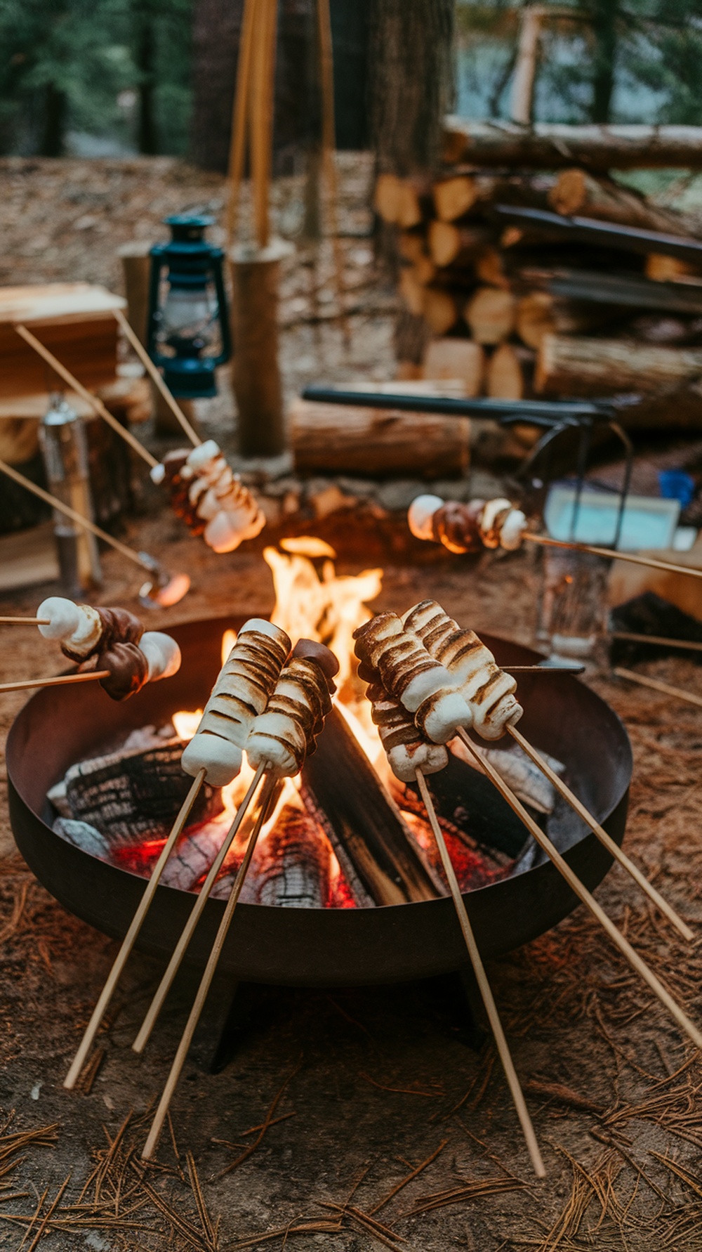 Marshmallows roasting over a fire for s'mores