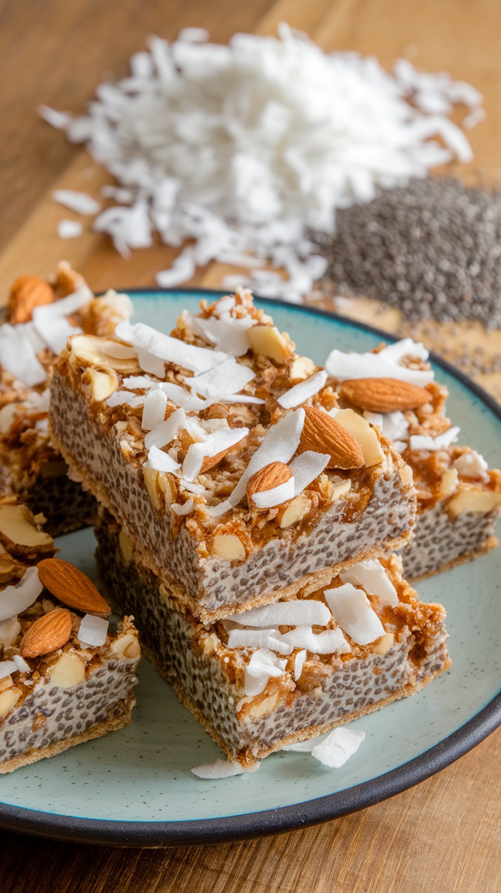Coconut Chia Seed Energy Bars with almonds and shredded coconut