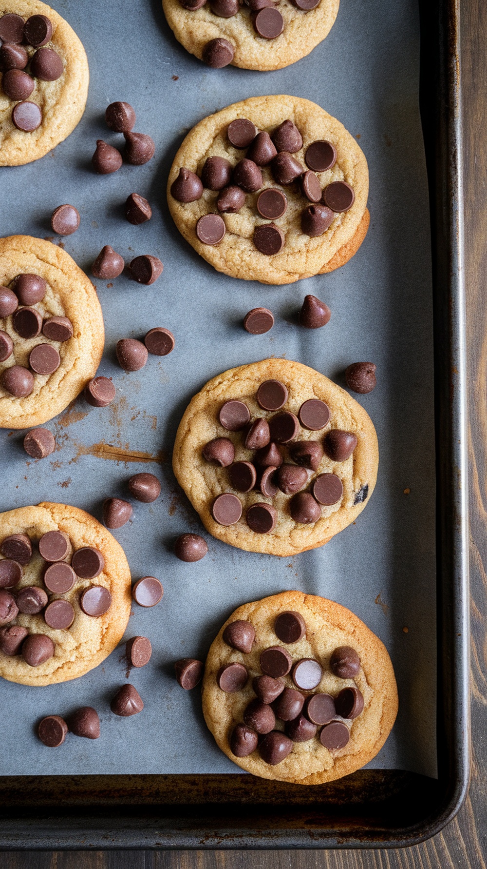 Almond flour chocolate chip cookies on a baking sheet
