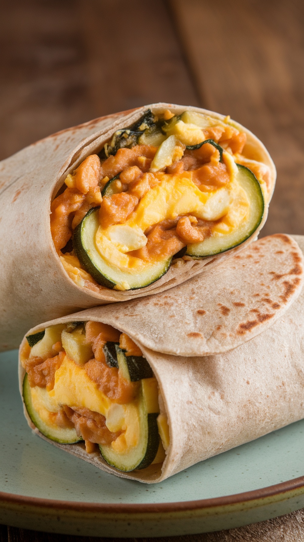 Zucchini and Egg Breakfast Burrito on a plate