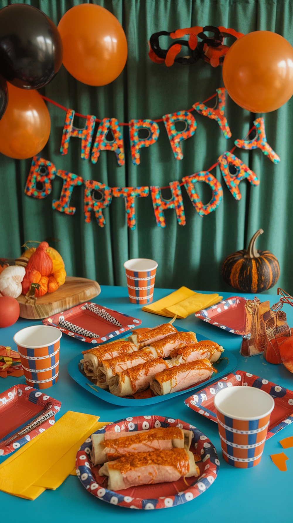 Buffalo Chicken Ham Roll Ups on a festive birthday table