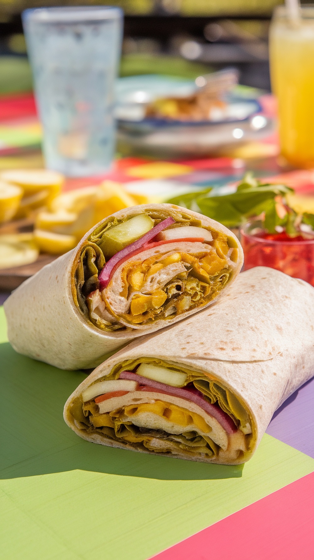 Honey Mustard Pickle Wrap with colorful veggies and pickles