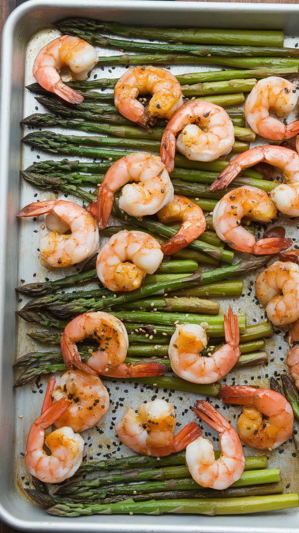 Honey garlic shrimp with asparagus on a sheet pan