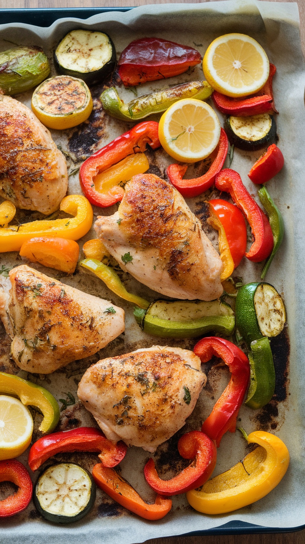Lemon Herb Chicken with Roasted Vegetables on a sheet pan