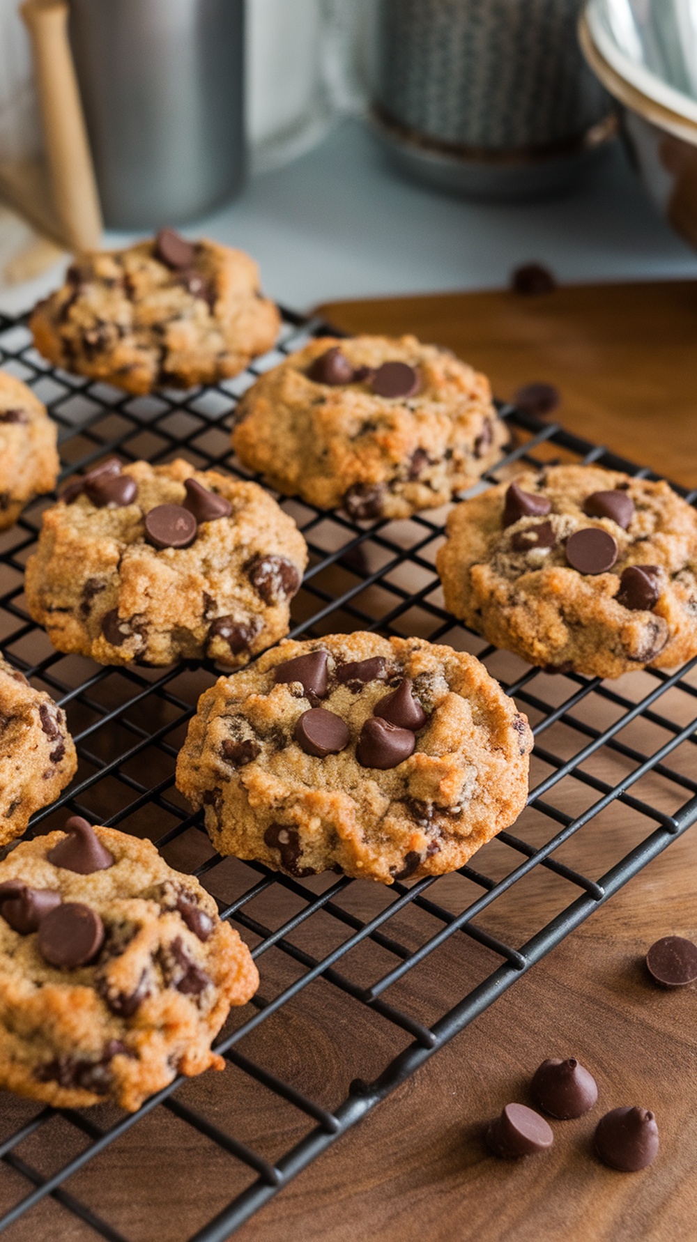 Quinoa chocolate chip cookies on a cooling rack