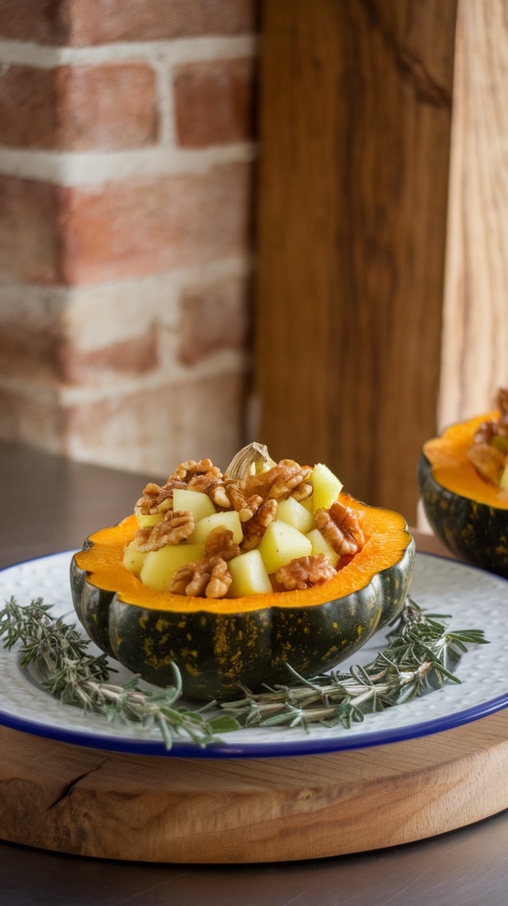 Stuffed acorn squash with apples and walnuts