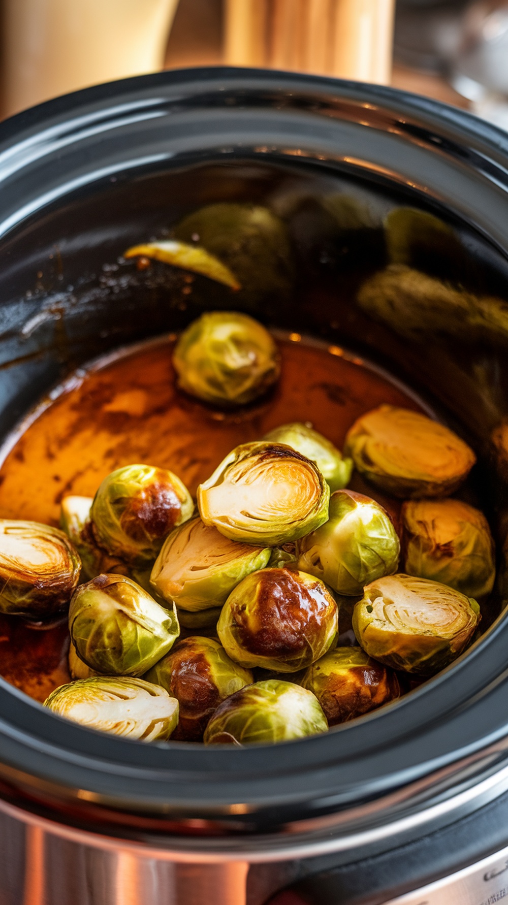 Honey mustard glazed Brussels sprouts in a slow cooker