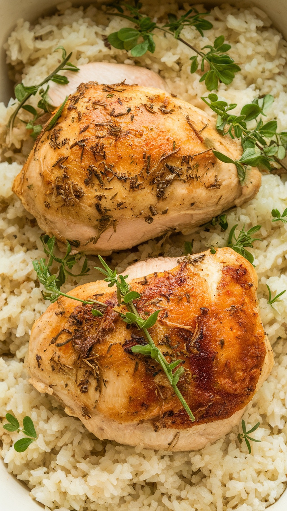 Lemon Herb Chicken and Rice in a slow cooker