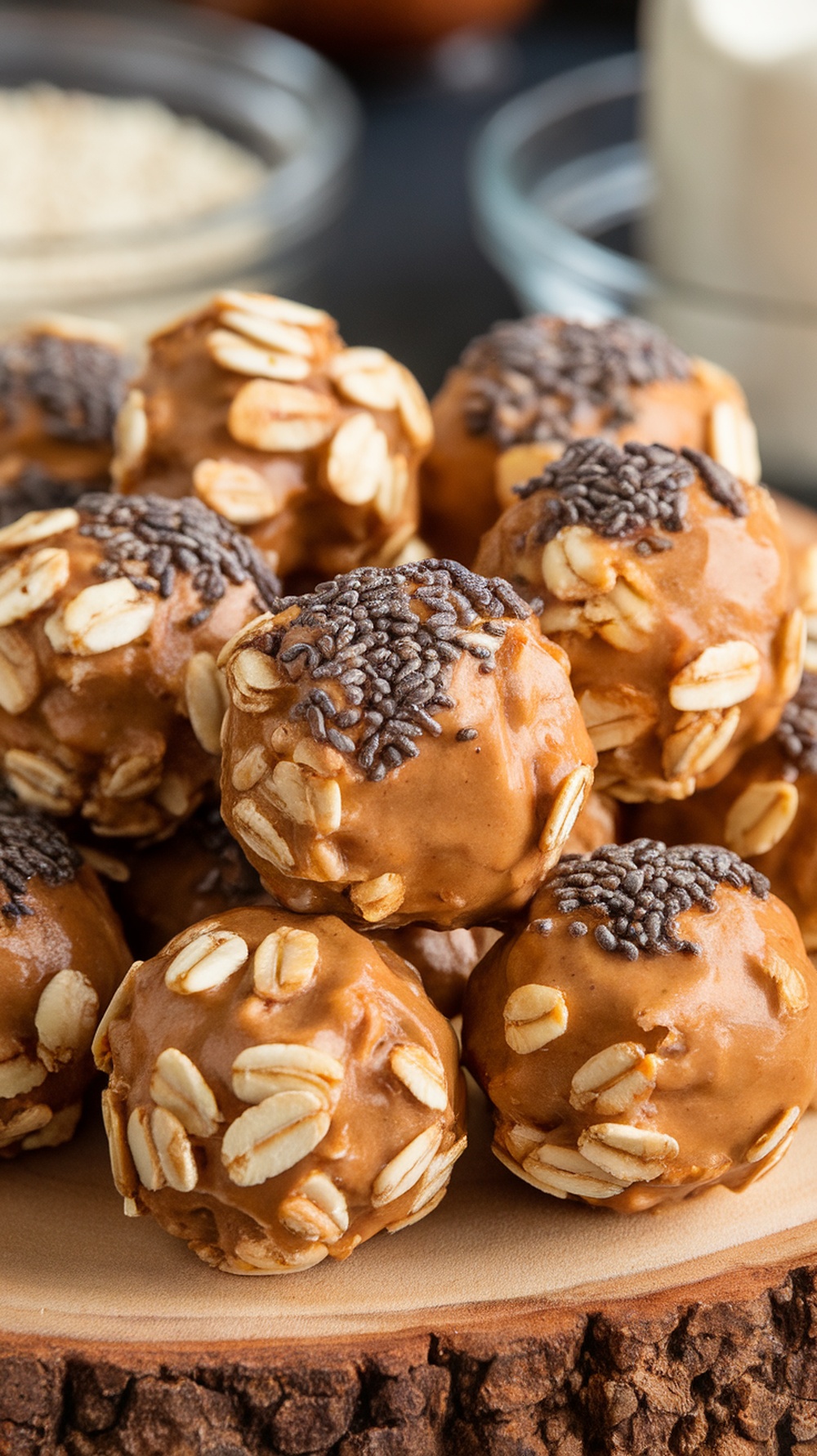 Peanut butter and oat energy bites coated with oats and chocolate sprinkles