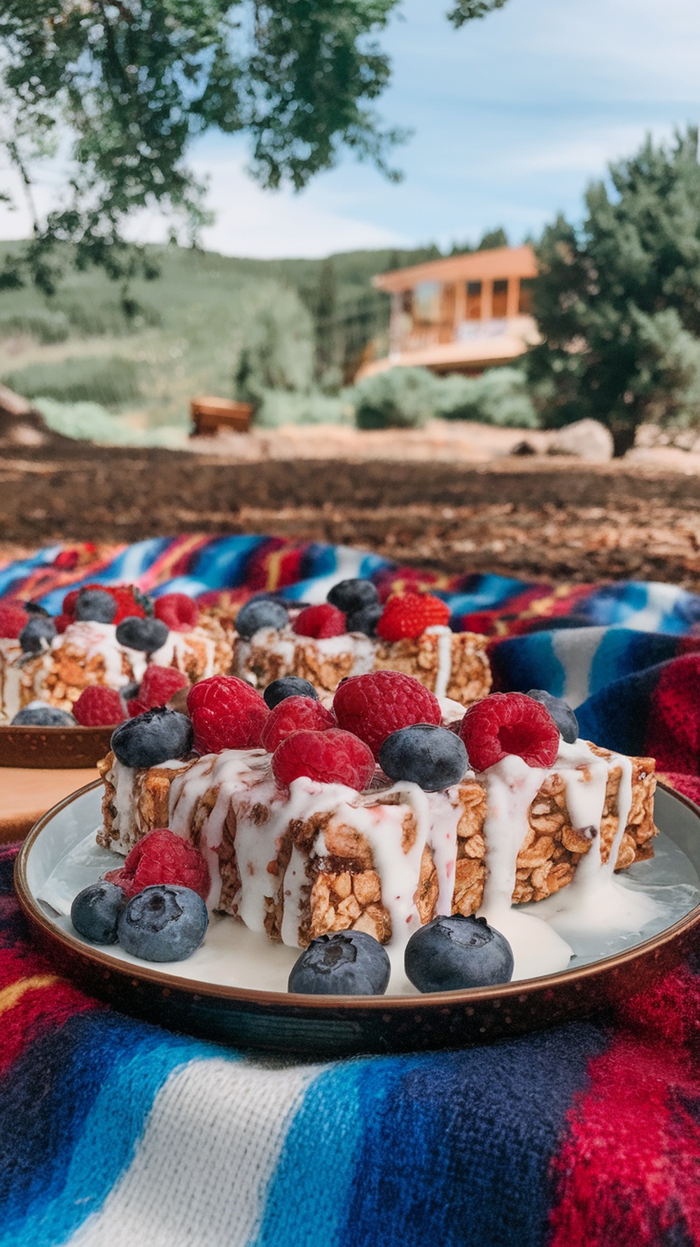 Yummy yogurt coated granola bars topped with berries