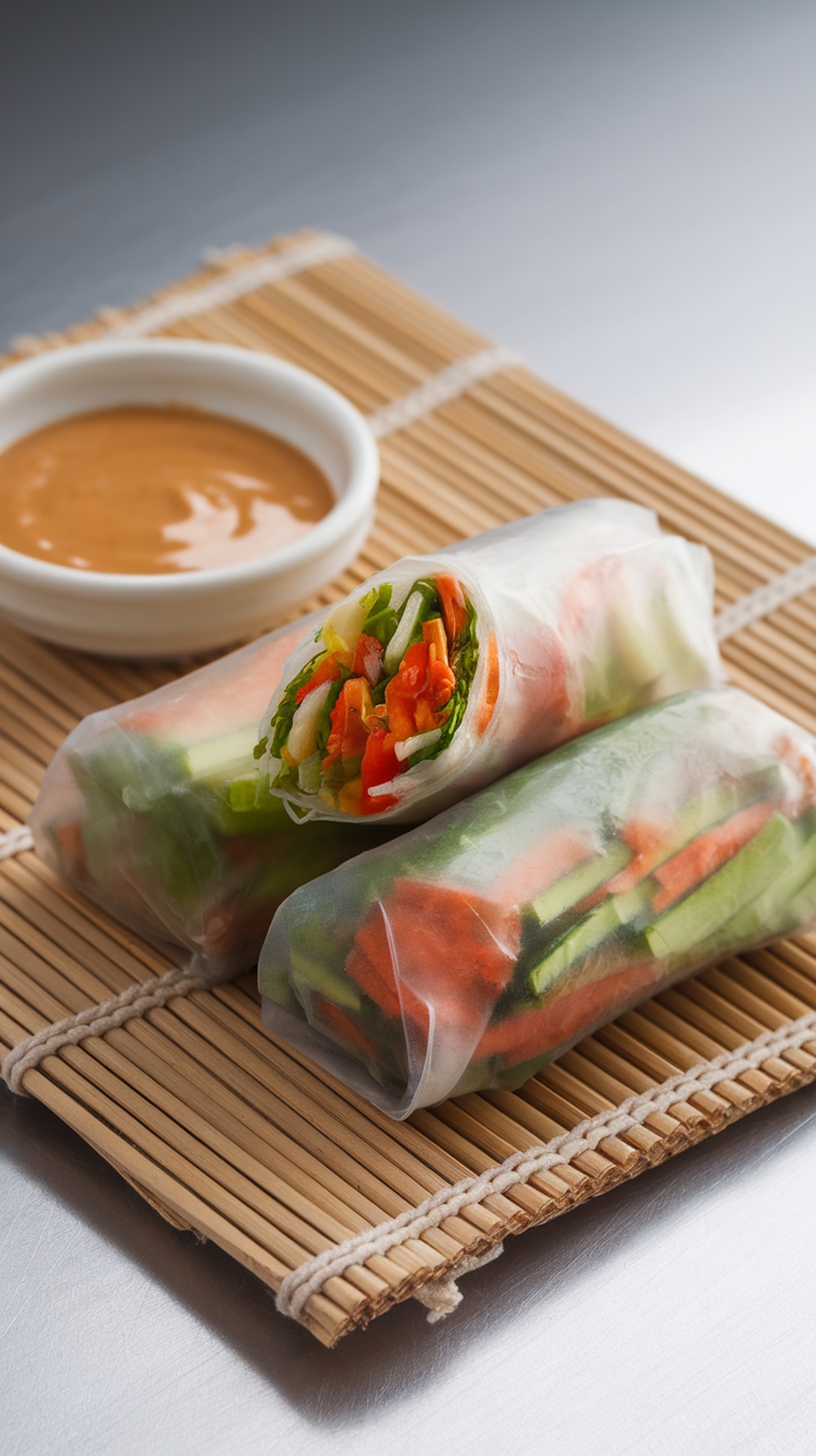 Vegetable spring rolls served with peanut dipping sauce